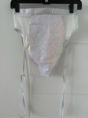 Large Iridescent Sequin Garter Bottoms  Y2K Rave Festival Disco Mermaid SILVER